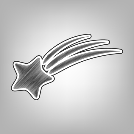 Meteor shower sign. Vector. Pencil sketch imitation. Dark gray scribble icon with dark gray outer contour at gray background.のイラスト素材