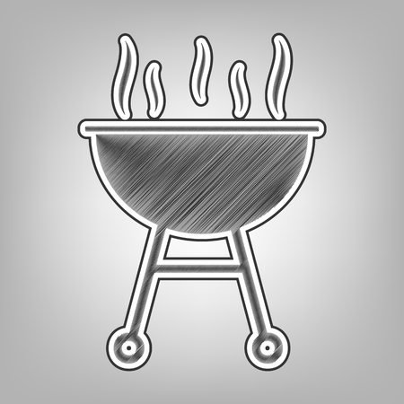 Barbecue simple sign. Vector. Pencil sketch imitation. Dark gray scribble icon with dark gray outer contour at gray background.のイラスト素材