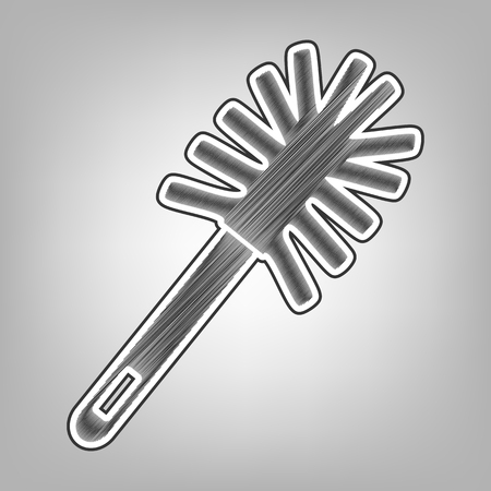 Toilet brush doodle. Vector. Pencil sketch imitation. Dark gray scribble icon with dark gray outer contour at gray background.のイラスト素材