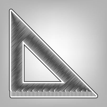 Ruler sign illustration. Vector. Pencil sketch imitation. Dark gray scribble icon with dark gray outer contour at gray background.のイラスト素材