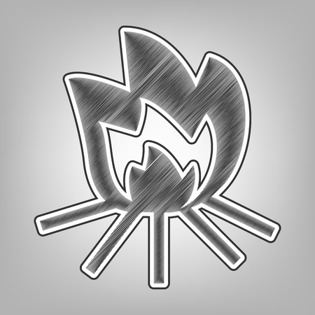 Fire sign. Vector. Pencil sketch imitation. Dark gray scribble icon with dark gray outer contour at gray background.のイラスト素材