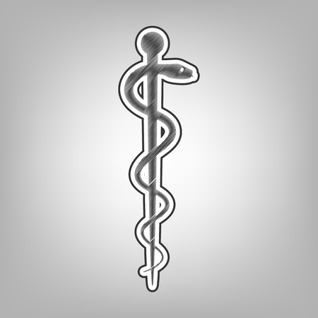 Symbol of the Medicine. Vector. Pencil sketch imitation. Dark gray scribble icon with dark gray outer contour at gray background.のイラスト素材