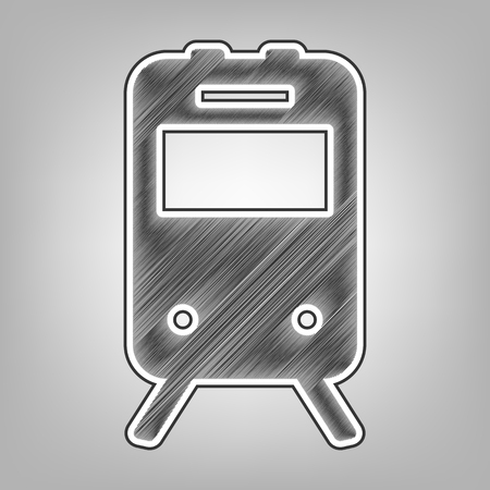 Train sign. Vector. Pencil sketch imitation. Dark gray scribble icon with dark gray outer contour at gray background.のイラスト素材