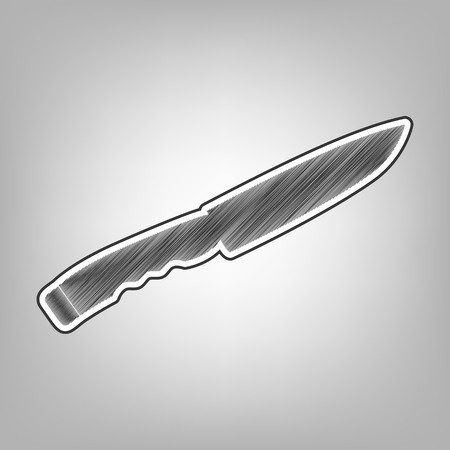 Knife sign. Vector. Pencil sketch imitation. Dark gray scribble icon with dark gray outer contour at gray background.のイラスト素材