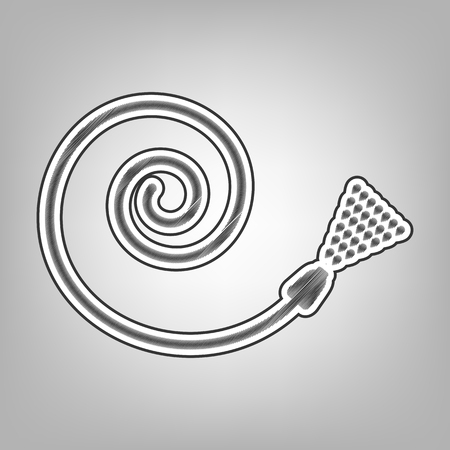 Garden hose sign. Vector. Pencil sketch imitation. Dark gray scribble icon with dark gray outer contour at gray background.のイラスト素材