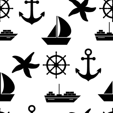 Vector seamless pattern with sea symboles. Marine and nautical backgrounds. Sea theme. Background for textile printing and wrapping paper. Vector illustration. Vector seamless pattern with sea symboles. Marine and nautical backgrounds. Sea theme. Background for textile printing and wrapping paper. Vector illustration.