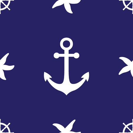 Vector seamless pattern with sea symboles. Marine and nautical backgrounds. Sea theme. Background for textile printing and wrapping paper. Vector illustration.のイラスト素材