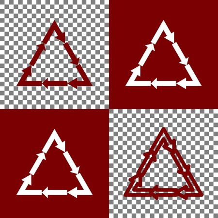 Plastic recycling symbol PVC 3 , Plastic recycling code PVC 3. Vector. Bordo and white icons and line icons on chess board with transparent background.のイラスト素材