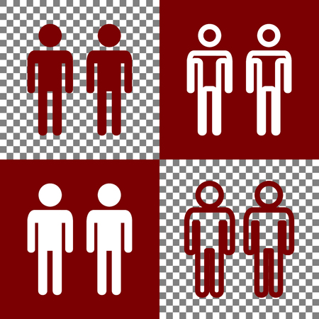 Gay family sign. Vector. Bordo and white icons and line icons on chess board with transparent background.のイラスト素材