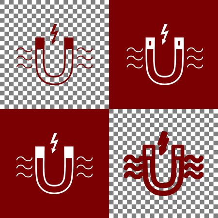 Magnet with magnetic force indication. Vector. Bordo and white icons and line icons on chess board with transparent background.のイラスト素材
