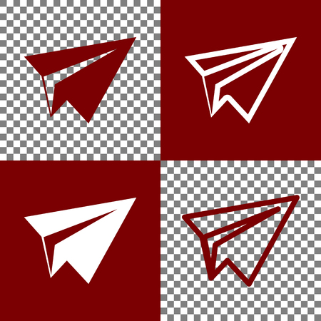 Paper airplane sign. Vector. Bordo and white icons and line icons on chess board with transparent background.のイラスト素材