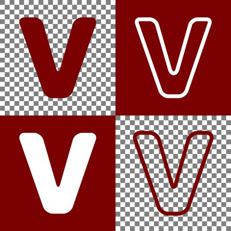 Letter V sign design template element. Vector. Bordo and white icons and line icons on chess board with transparent background.のイラスト素材