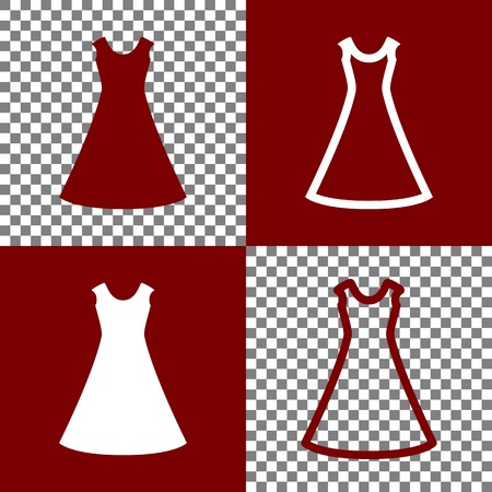 Beautiful long dress sign. Vector. Bordo and white icons and line icons on chess board with transparent background.のイラスト素材