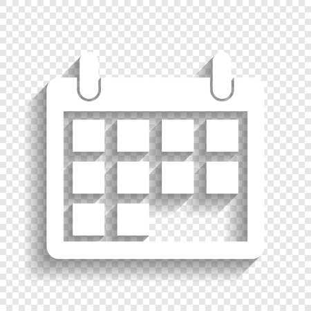 Calendar sign illustration. Vector. White icon with soft shadow on transparent background.のイラスト素材