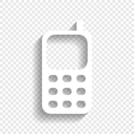 Cell Phone sign. Vector. White icon with soft shadow on transparent background.のイラスト素材
