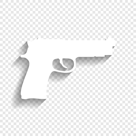 Gun sign illustration. Vector. White icon with soft shadow on transparent background.のイラスト素材
