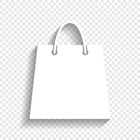 Shopping bag illustration. Vector. White icon with soft shadow on transparent background.のイラスト素材