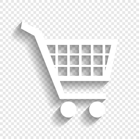 Shopping cart sign. Vector. White icon with soft shadow on transparent background.のイラスト素材