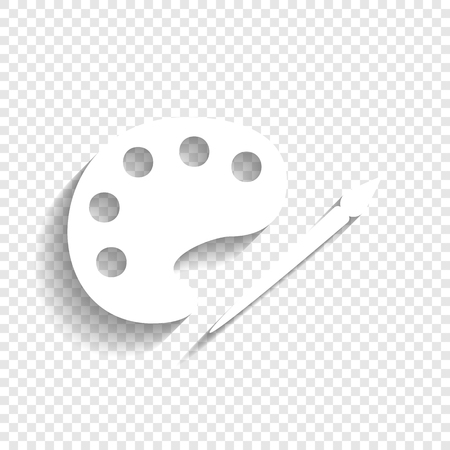 Palette and paint brush sign. Vector. White icon with soft shadow on transparent background.のイラスト素材