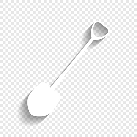 Shovel to work in the garden. Vector. White icon with soft shadow on transparent background.のイラスト素材