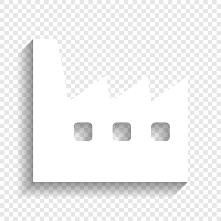 Factory sign illustration. Vector. White icon with soft shadow on transparent background.のイラスト素材