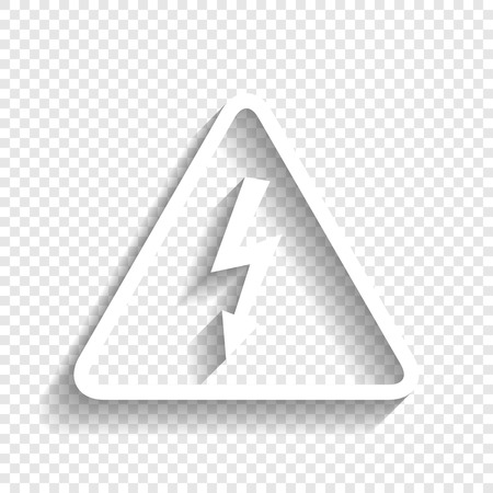 High voltage danger sign. Vector. White icon with soft shadow on transparent background.のイラスト素材