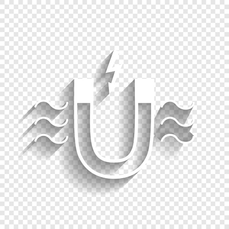 Magnet with magnetic force indication. Vector. White icon with soft shadow on transparent background.のイラスト素材