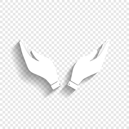 Hand icon illustration. Prayer symbol. Vector. White icon with soft shadow on transparent background.のイラスト素材