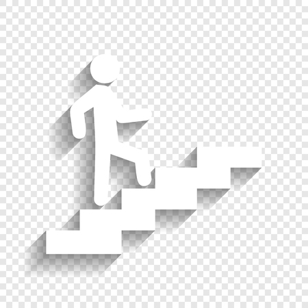 Man on Stairs going up. Vector. White icon with soft shadow on transparent background.のイラスト素材