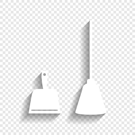 Dustpan vector sign. Scoop for cleaning garbage housework dustpan equipment. Vector. White icon with soft shadow on transparent background.のイラスト素材