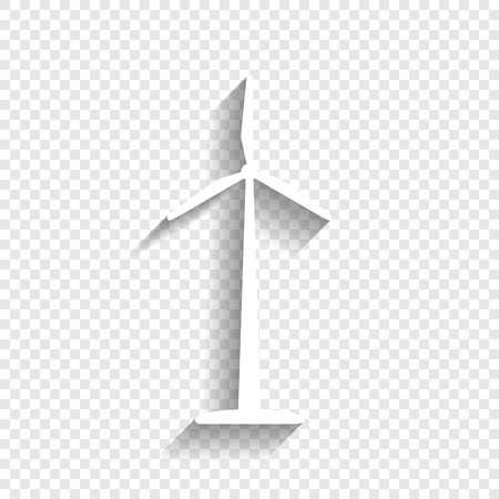 Wind turbine logo or sign. Vector. White icon with soft shadow on transparent background.のイラスト素材