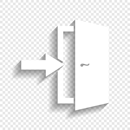 Door Exit sign. Vector. White icon with soft shadow on transparent background.のイラスト素材