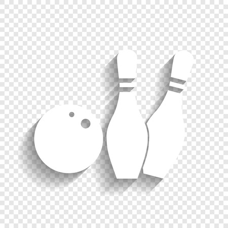 Bowling sign illustration. Vector. White icon with soft shadow on transparent background.のイラスト素材