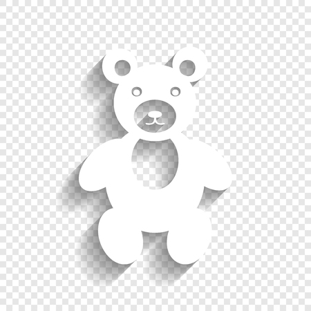 Teddy bear sign illustration. Vector. White icon with soft shadow on transparent background.のイラスト素材