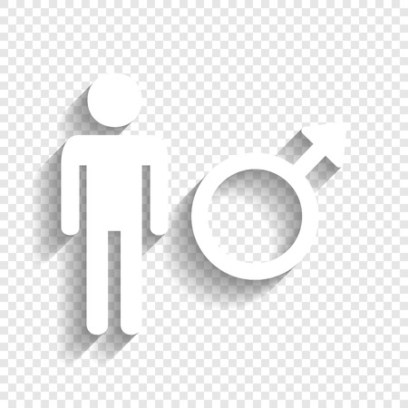 Male sign illustration. Vector. White icon with soft shadow on transparent background.のイラスト素材
