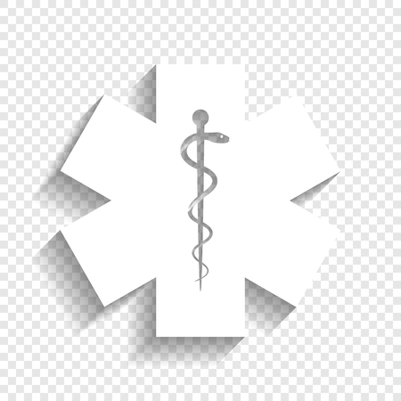 Medical symbol of the Emergency or Star of Life. Vector. White icon with soft shadow on transparent background.のイラスト素材