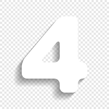 Number 4 sign design template element. Vector. White icon with soft shadow on transparent background.のイラスト素材