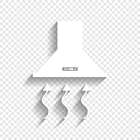 Exhaust hood. Range hood. Kitchen ventilation sign. Vector. White icon with soft shadow on transparent background.のイラスト素材