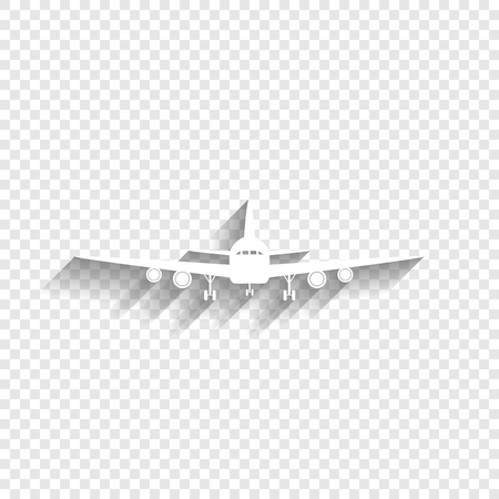 Flying Plane sign. Front view. Vector. White icon with soft shadow on transparent background.のイラスト素材