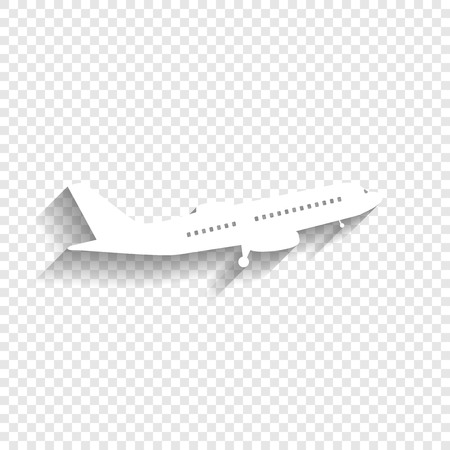Flying Plane sign. Side view. Vector. White icon with soft shadow on transparent background.のイラスト素材