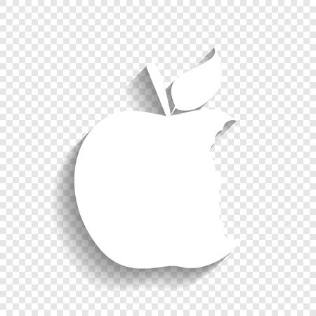 Bited apple sign. Vector. White icon with soft shadow on transparent background.のイラスト素材