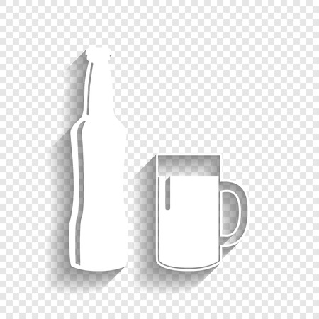 Beer bottle sign. Vector. White icon with soft shadow on transparent background.のイラスト素材