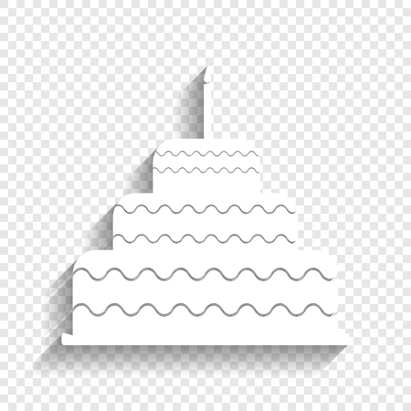 Cake with candle sign. Vector. White icon with soft shadow on transparent background.のイラスト素材