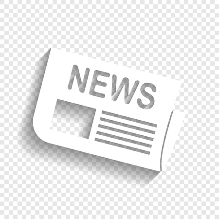 Newspaper sign. Vector. White icon with soft shadow on transparent background.のイラスト素材