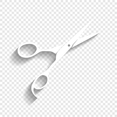 Hair cutting scissors sign. Vector. White icon with soft shadow on transparent background.のイラスト素材