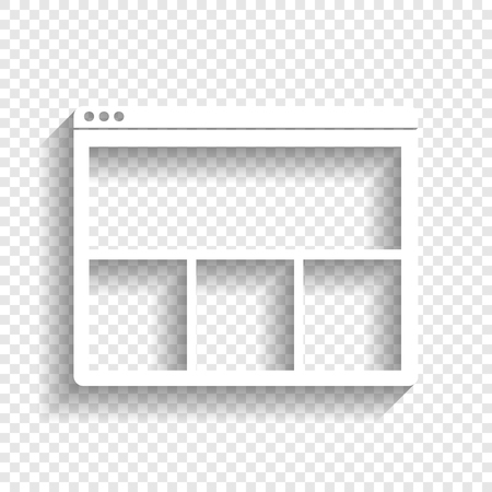 Web window sign. Vector. White icon with soft shadow on transparent background.のイラスト素材