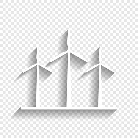 Wind turbines sign. Vector. White icon with soft shadow on transparent background.のイラスト素材