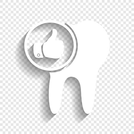 Tooth sign with thumbs up symbol. Vector. White icon with soft shadow on transparent background.のイラスト素材