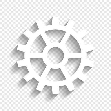 Gear sign. Vector. White icon with soft shadow on transparent background.のイラスト素材