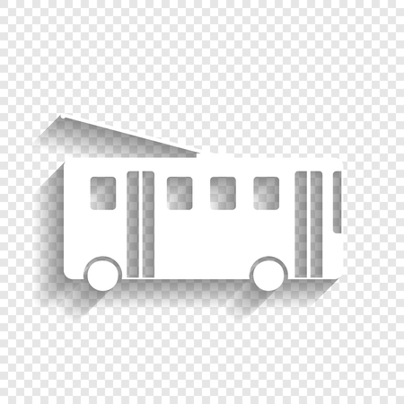 Trolleybus sign. Vector. White icon with soft shadow on transparent background.のイラスト素材